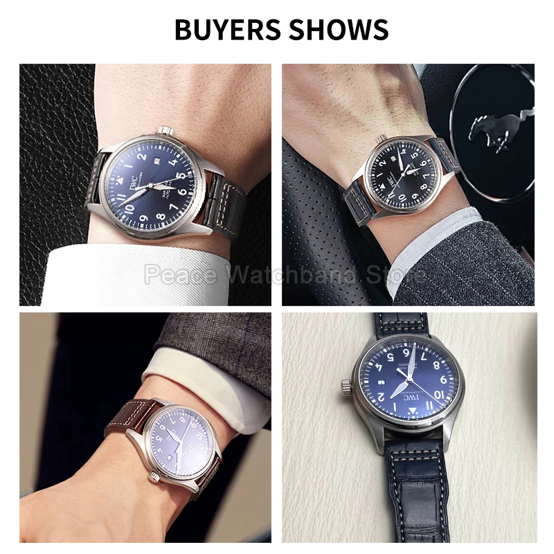 حزام ساعة من الجلد الطبيعي مع بطانة شبكية قابلة للتنفس ومقاومة للعرق لامعة طبيعية لـ IWC Pilot's Le Petit Prince Mark 18