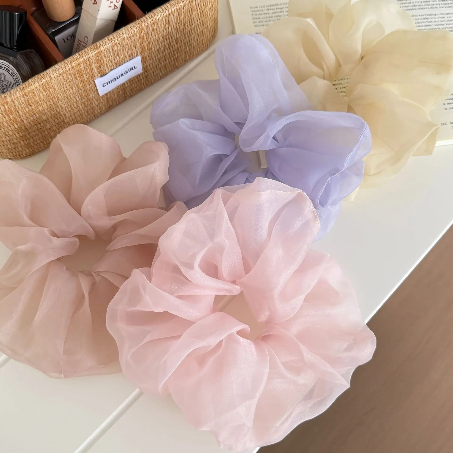 

Scrunchies Soft Floral Organza Sheer Mesh Fluffy Korean Style Ethereal Gentle Versatile Hair Accessories for Women Daily Wear