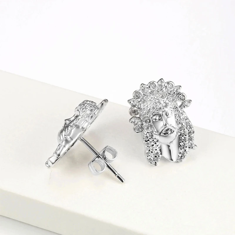 VANAXIN High Quality Jesus Face Stud Earrings for Women Men Bass 14k Gold Color AAA+ Cubic Zircons Stone Party Christianity Gift