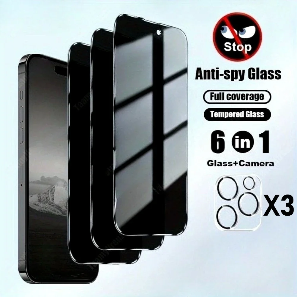 

6-in-1 Anti-Spy Screen Protector for iPhone 17 16 14 15 Pro Max 15 14 Plus Camera Lens Glass for iPhone 13 12 11 Pro 16e 17 Air