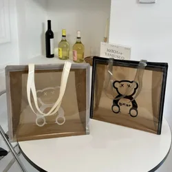 PVC Cartoon Bear Shoulder Bag With Button Waterproof Beach Swimming Storage Bag Handbags Lady Shopping Bag Totes Picnic Handbags