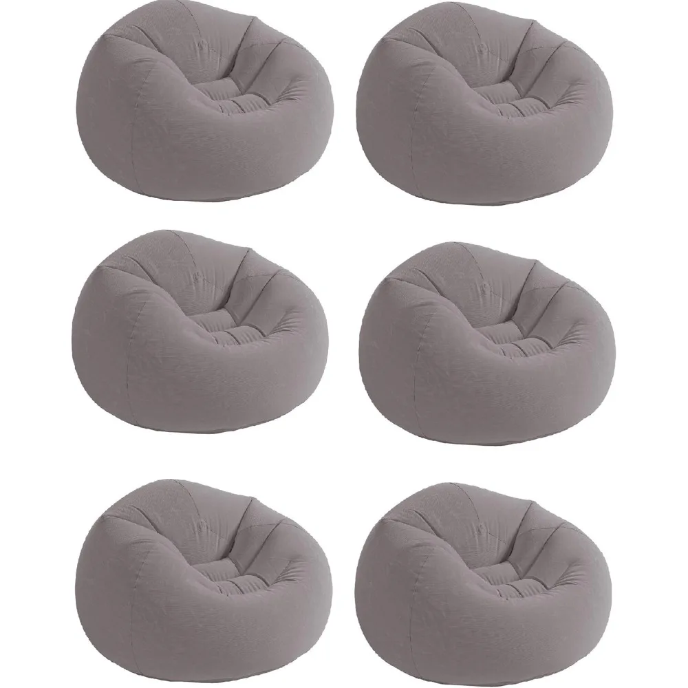 

6 Pack Inflatable Beanless Bag Chair, Portable Blowup Lounge Seating, Gray
