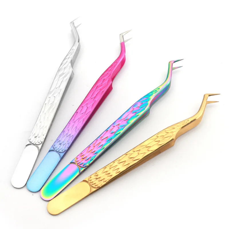 High Precision Lash Tweezers Stainless Steel Straight Head Curved Tip Eyelash Extension Tweezer Women Beauty Makeup Tools