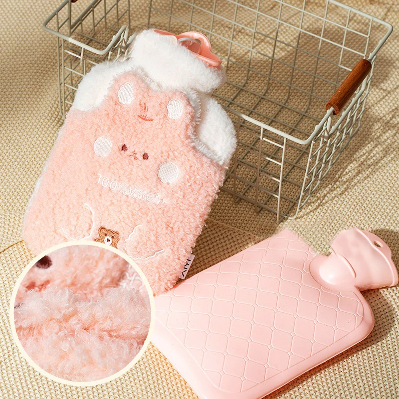 500ml Cartoon Plush Rabbit Bear Hot Water Bottle Water Filling Velvet Small Portable Student Hand Warmer Cute Warm Water Bag