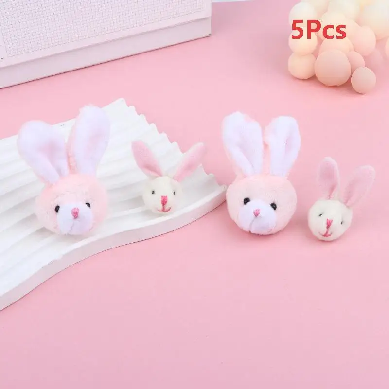 5Pcs Cute Plush Rabbit Head Ornaments Mini Bunny Doll DIY Craft Accessories For Hair Clip Brooch Bag Clothing Gift Decoration