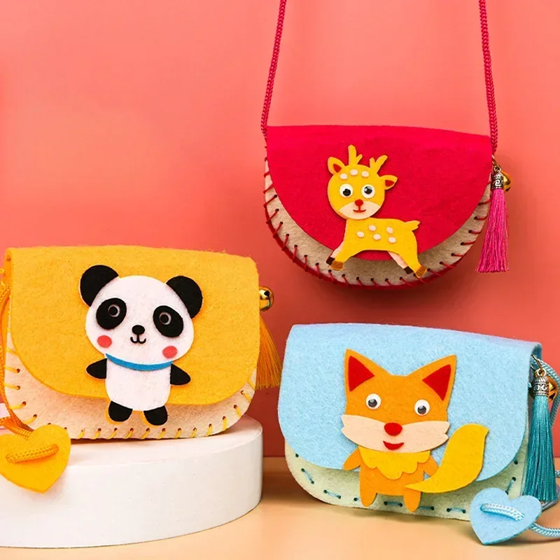 DIY Cute Cartoon Children\'s Handmade Non-woven Crossbody Bag Craft Kits Weaving Messenger Shoulder Handbag Coin Purse Bag