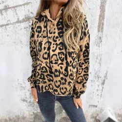 Women's Long Sleeved Print Hoodie Autumn Fashion Street Hip-hop Leopard Print Hoodie Pocket Streetwear Lady Casual Pullover Tops