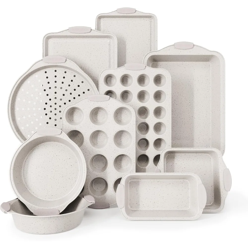 

Country Kitchen Nonstick Stackable Bakeware Set - Heavy Duty, Durable, Easy Release Baking Set, Cream, 10 Pcs
