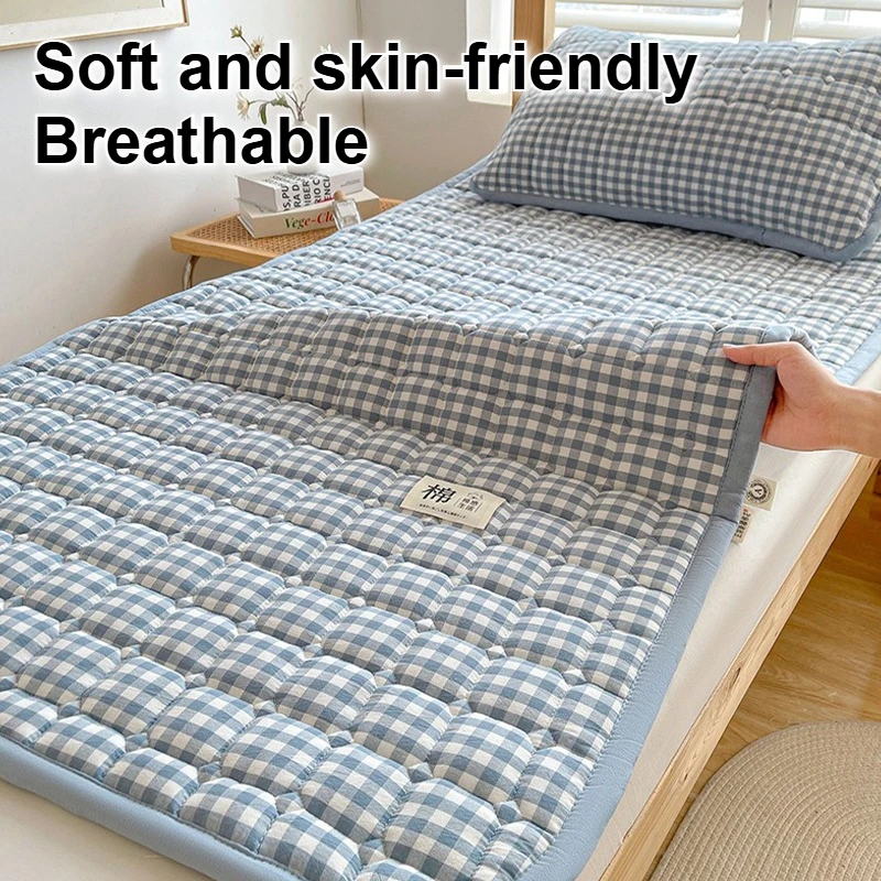 Quilted Cotton Mattress Pad Breathable Non Slip Thin Mattress Topper with Elastic Straps for Dormitory Home Bedding Protector