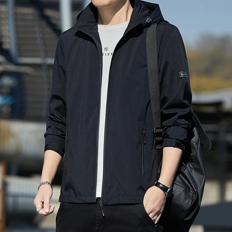 

Spring Autumn Pure Color New Casual Outdoor Sports Trendy Hooded Jacket Outerwear Windproof Long Sleeve Zipper Men's Jacket