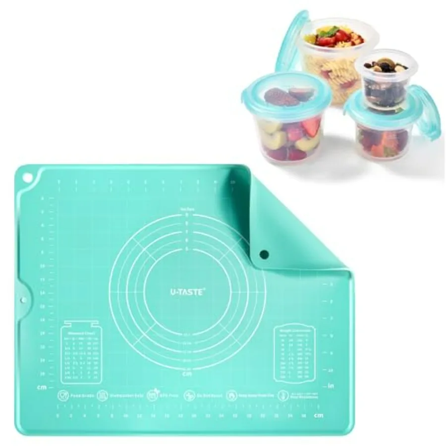 

16"x20" Food-Grade Liquid Silicone Pastry Mat and 2oz/4oz/8oz/16oz Silicone Food Storage Containers Set Meal Prep Box Set of 4 (