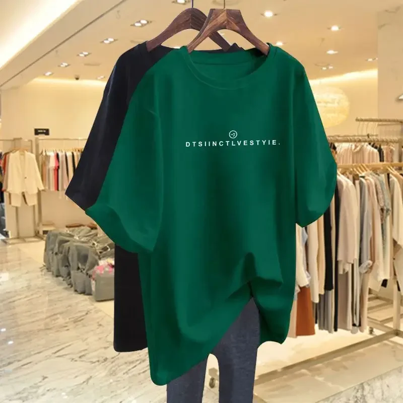 Female Tees O-neck Women Basic Letter T-shirt Summer Casual Pure Cotton Pullovers Top