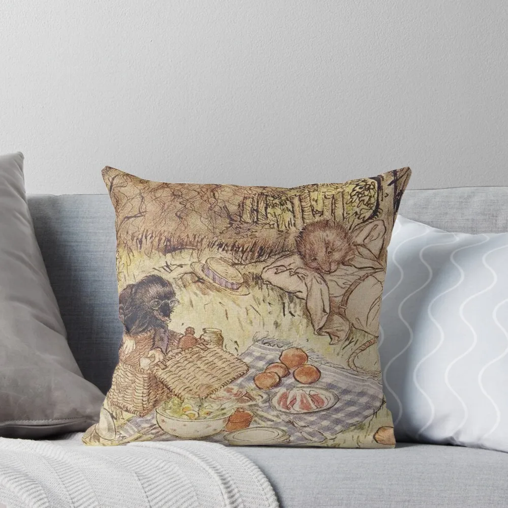 

Ratty and Mole on a picnic Wind in the Willows illustration - Arthur Rackham Throw Pillow Sofas Covers Plaid Sofa