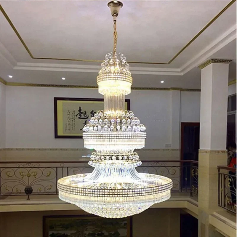 Duplex Building Crystal Chandelier Gold Living Room Lamp Villa Hall Middle Floor Engineering Light Fixture