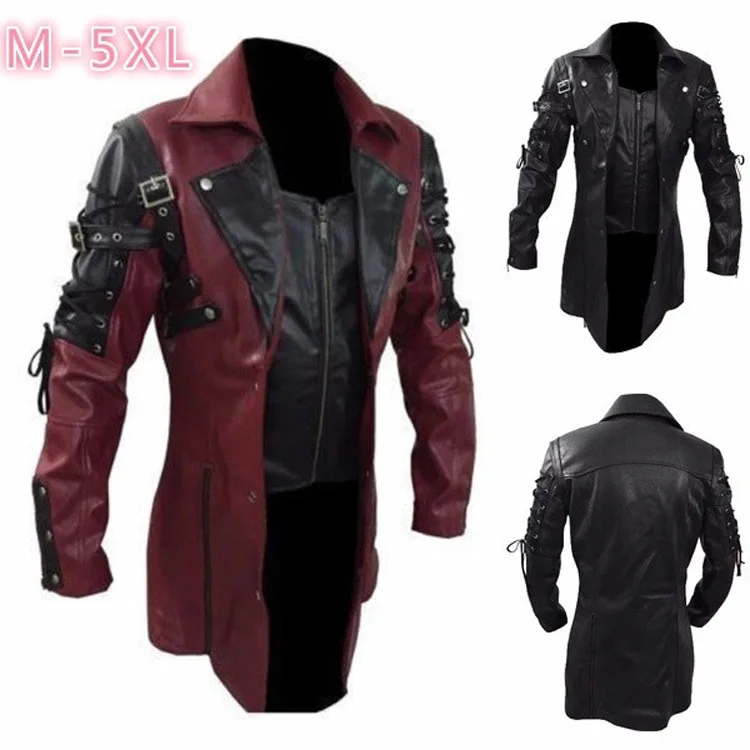 

Men's Motorcycle Large Size Leather Jaet Coat New Arrival 2023 Coldwos Brand Color Blo Long Zipper Casual Outerwear