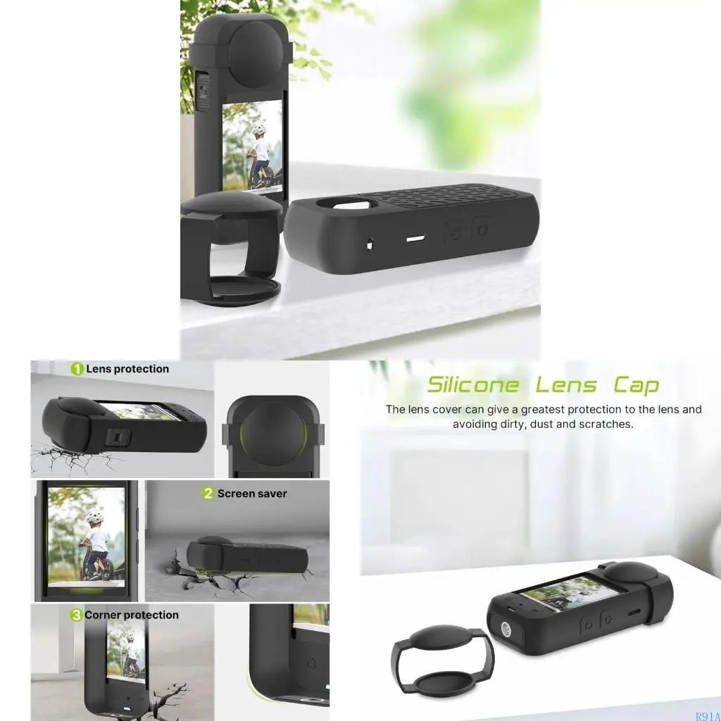 R91A 2PCS/Đặt nắp bảo vệ vỏ silicon với ống kính có khả năng chống mài dây cho ống kính 360 chống trầy xước