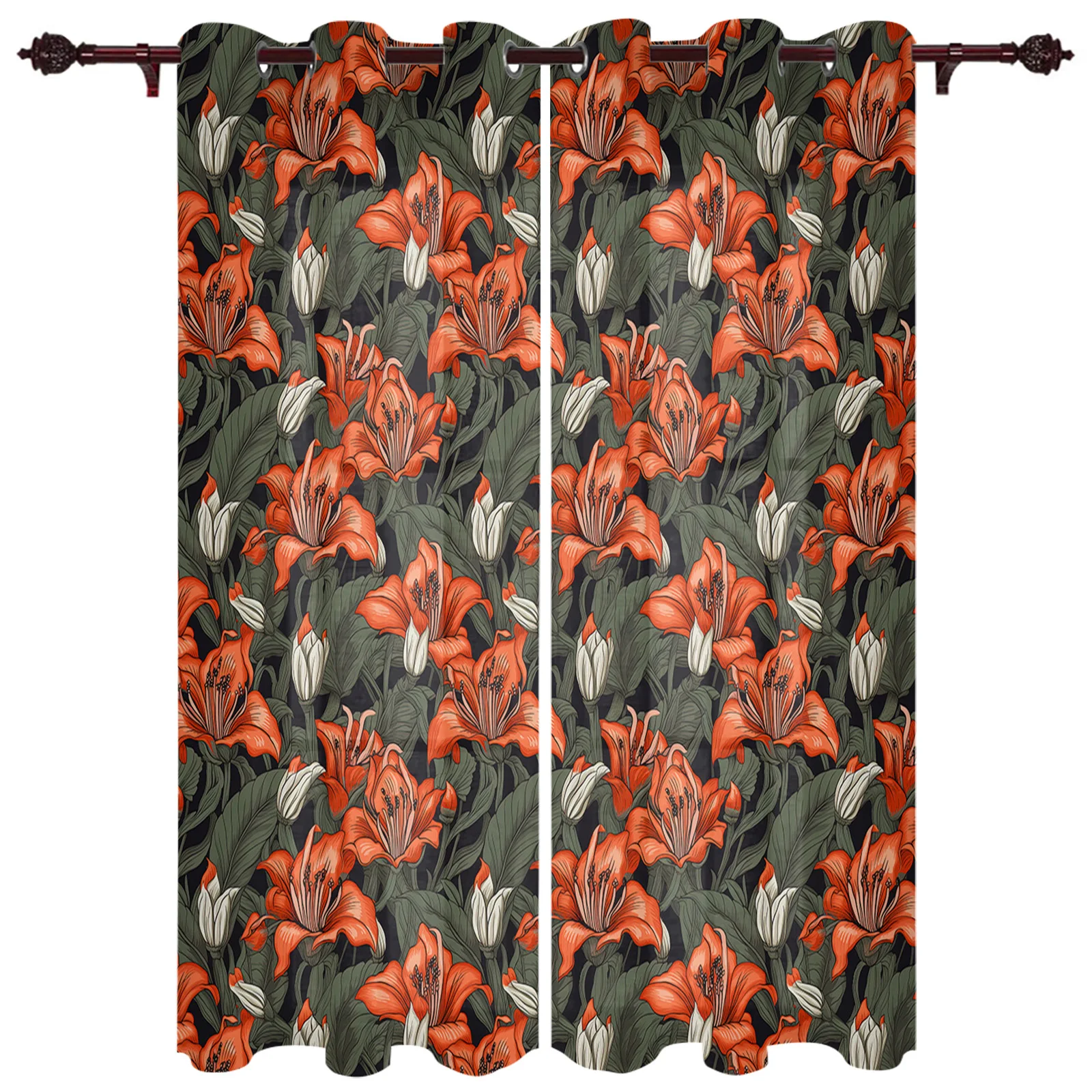 Red Flowers Foliage Modern Window Curtains for Living Room Bedroom Curtain Kitchen Treatment Blinds Drapes