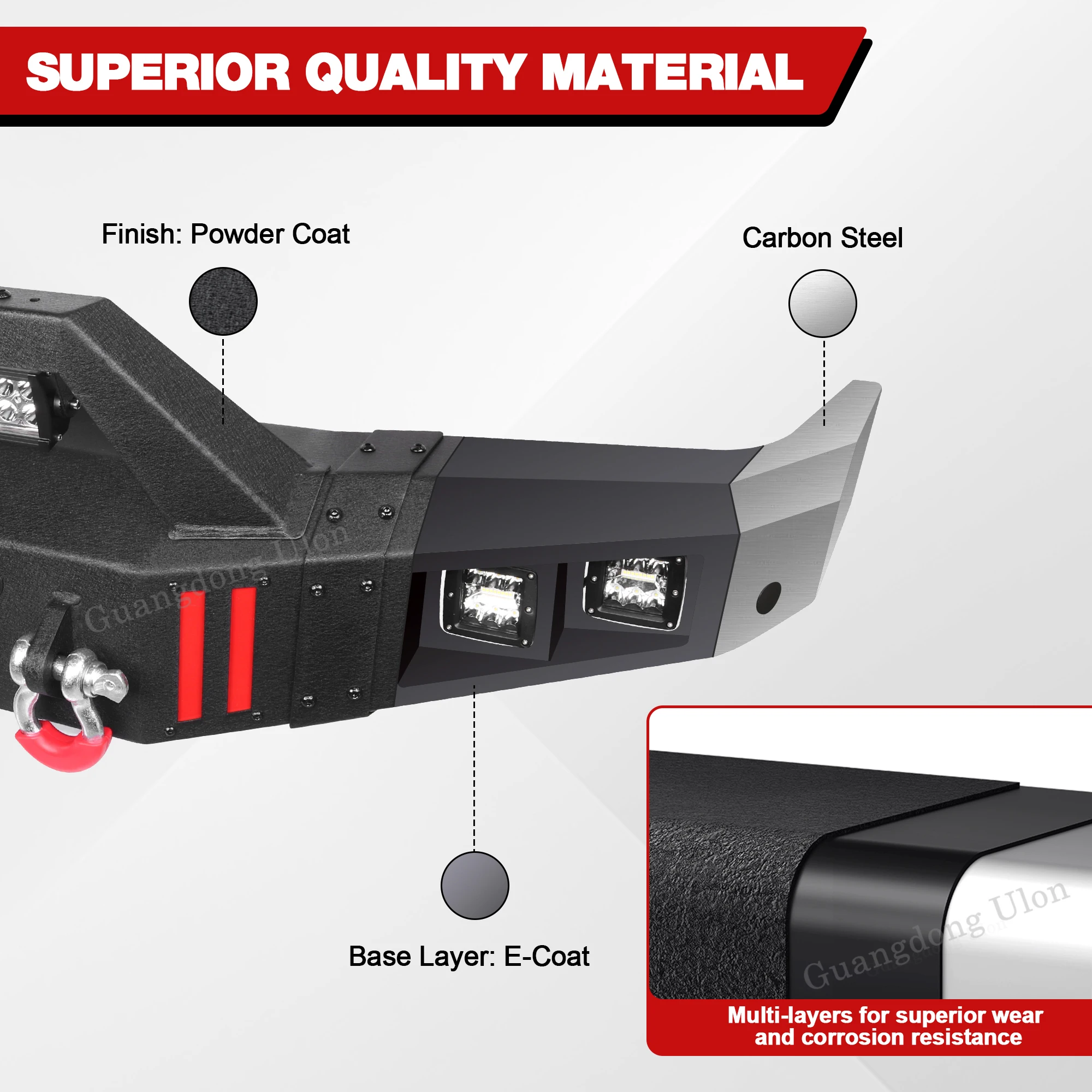 ULON Factory Price Front Bumper Fit Land Rover Discovery 2 1999-2004 Built-in LED Lights, Winch Plate, 2 Inch Hitch Receiver