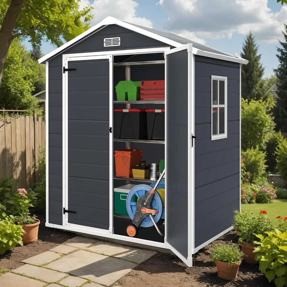 6x4.4ft Outdoor Resin Storage Shed with Reinforced Floor, All Weather-Resistant, Plastic Shed , Secure Door Lock (Dark Gray)