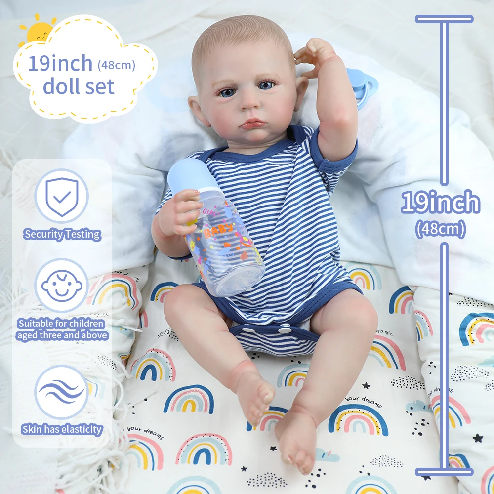 ตุ๊กตาเด็กผู้ชายรีบอร์นขนาด 19 นิ้ว คาเมรอน ทาสีเสร็จแล้ว ตัวทำจากไวนิลเนื้อนุ่ม ผิว 3 มิติ ของขวัญของเล่นคริสต์มาสคุณภาพสูง