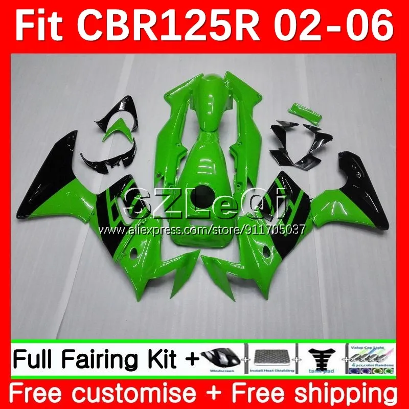 Body Kit For HONDA CBR125R CBR125RR CBR 125CC 125R 02 03 04 05 06 Green black 22No.15 CBR-125R 2002 2003 2004 2005 2006 Fairing