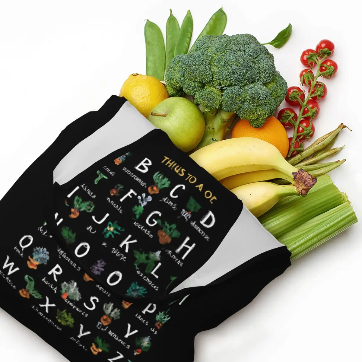 Alphabet Garden A To Z Plants Large Capacity Canvas Tote Bag Single Shoulder Commute Bag For Women Eco-Friendly Shopping Bag