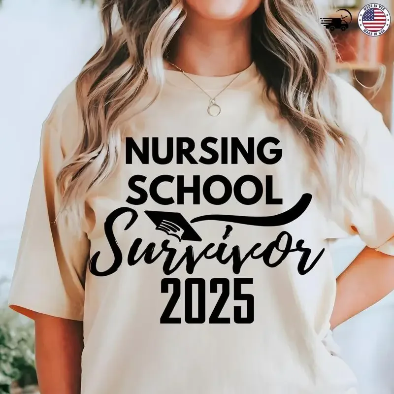 

Футболка для медсестер Survivor School 2025, медсестра, выпускник будущего, RN, выпускной студент, медицинский