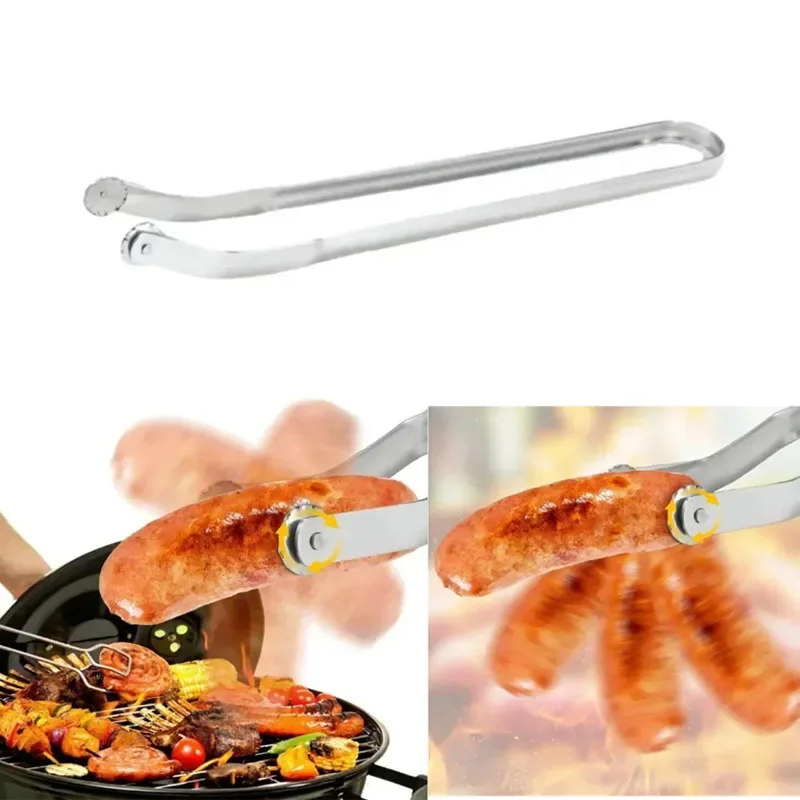 

Hot BBQ Sausage Turning Tongs Multipurpose Barbecue Clip Cooking Grill Tongs Sausage Hot Stainless Steel Dog Rotating Pliers