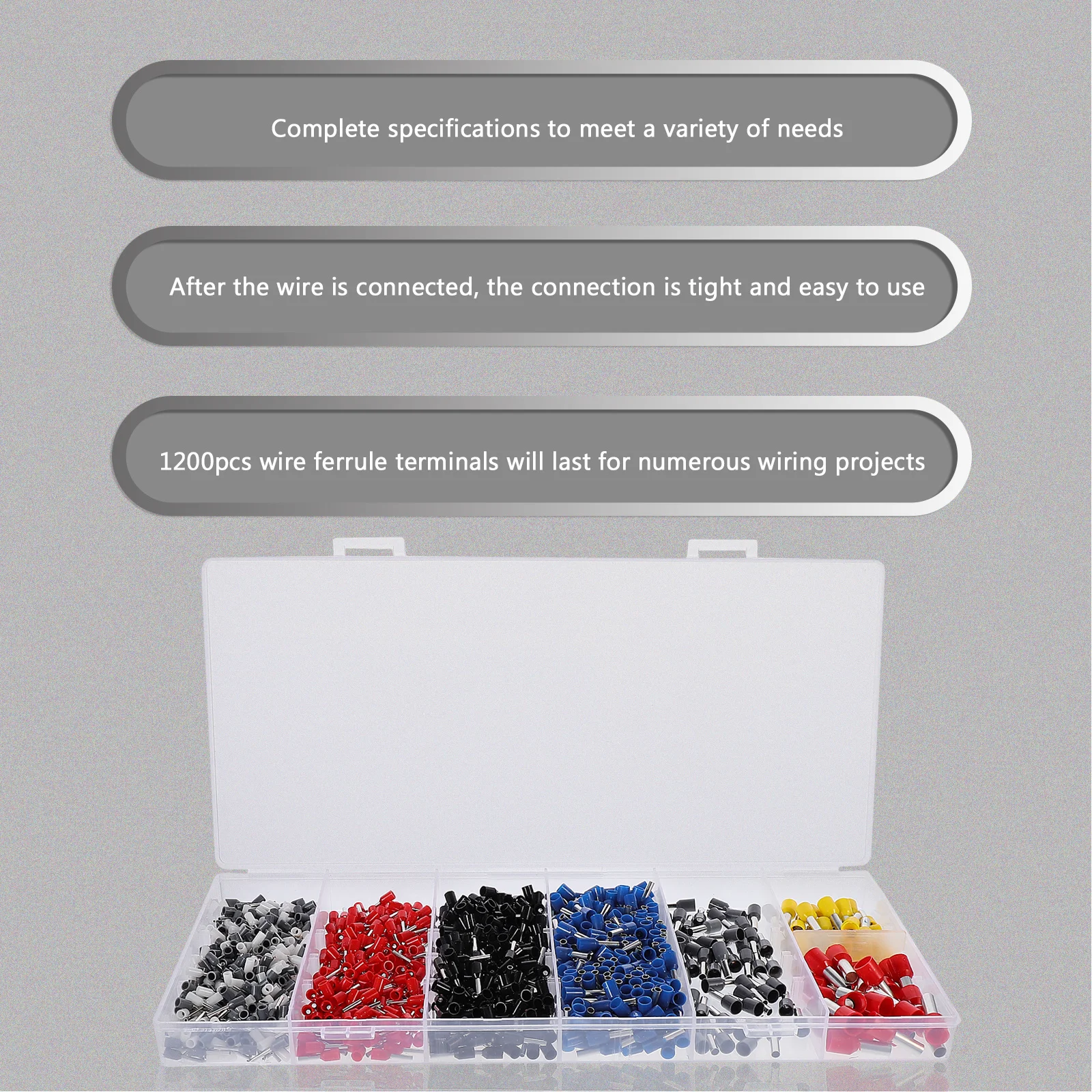 

1200Pcs Wire Terminals Kit Pre-Insulated Ferrule Crimping Tube Colored Electrical Cable Ends Terminals for Multiple Wiring