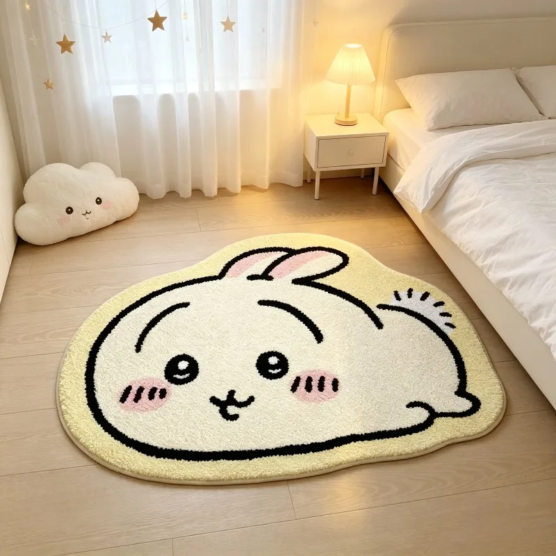 -Chiikawa！！！ Cartoon Rug Anime Hachiware Usagi Plush Floor Mat Bathroom Non-Slip Carpet Car Cushion Soft Living Room Decor-