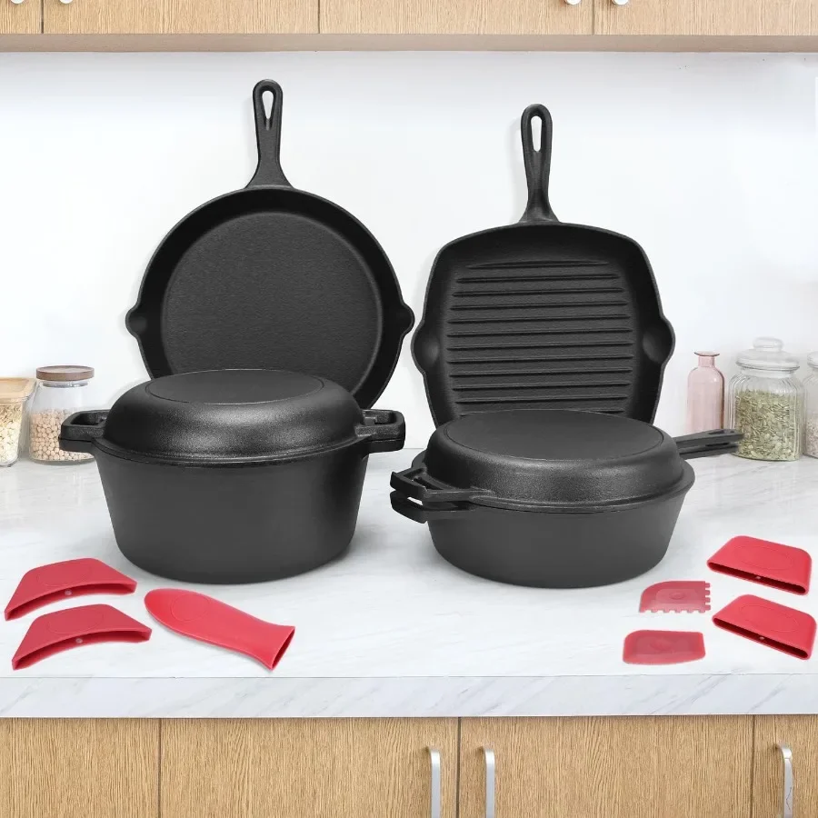 

Набор чугунной посуды Seasoned, комплект из 5 предметов, 11 сковород для гриля, 12 сковородок, голландская духовка 5QT, голландская духовка 3,2QT с крышкой сковороды 1,6QT Pr