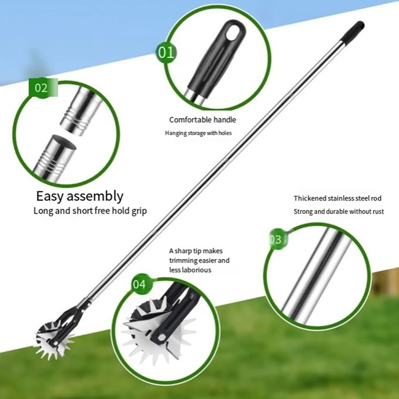 Bordatrice rotativa per ruote, attrezzo per prato con bordatrice manuale, lunghezza regolabile con robusto strumento per molatrice da prato in acciaio inossidabile a 4 sezioni