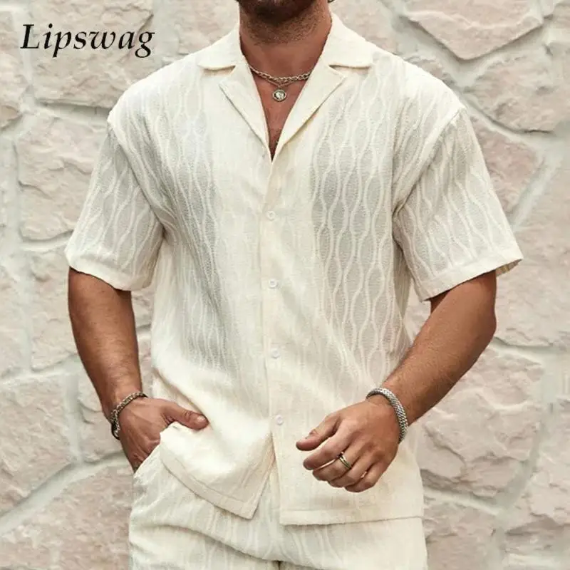 

Daily Casual See Through Hollow Out Shirts For Men Summer Leisure Breathable Mesh Lace Shirt Stylish Short Sleeve Mens Cardigans