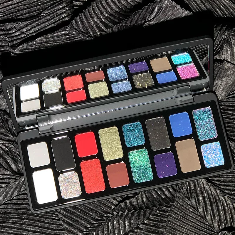 Paleta de sombras de ojos punk de 16 colores: tonos góticos brillantes y brillantes mate, maquillaje de larga duración audaz y audaz para cosméticos de fiesta de conciertos