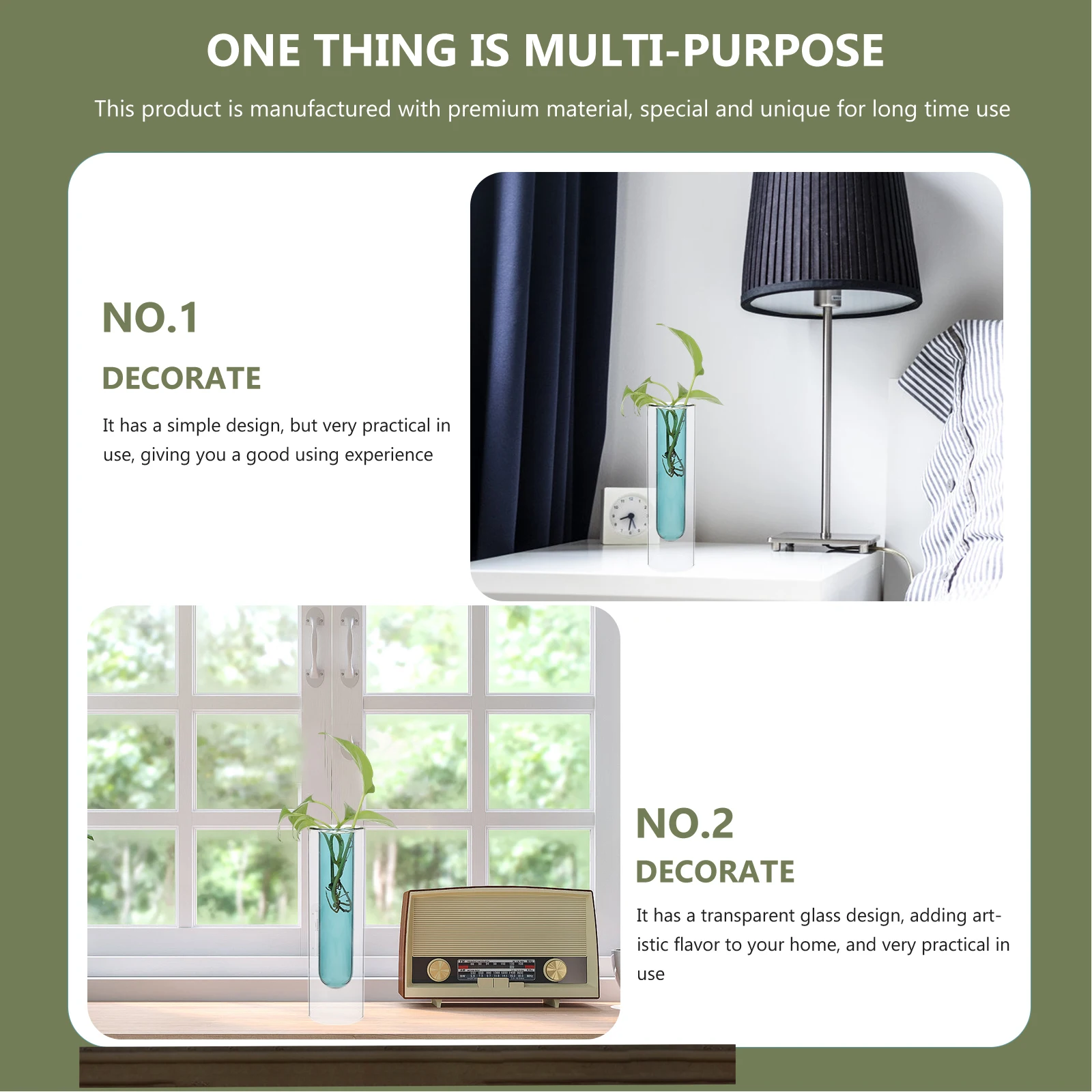 

Creative Double-Layer Colored Glass Vase Hydroponic Test Tube Glass Plant Display Home Office Decor Test Tube Vase