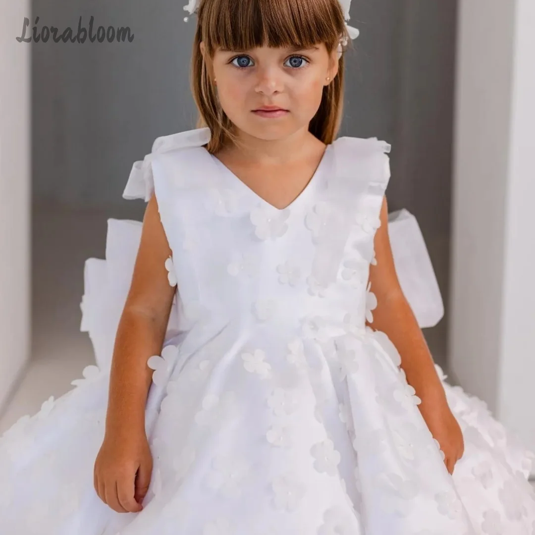 

Customized Flower Girl Dress V-Neck Ball Gown With 3D Butterfly Embellishments Wedding Party Attire свадебное платье