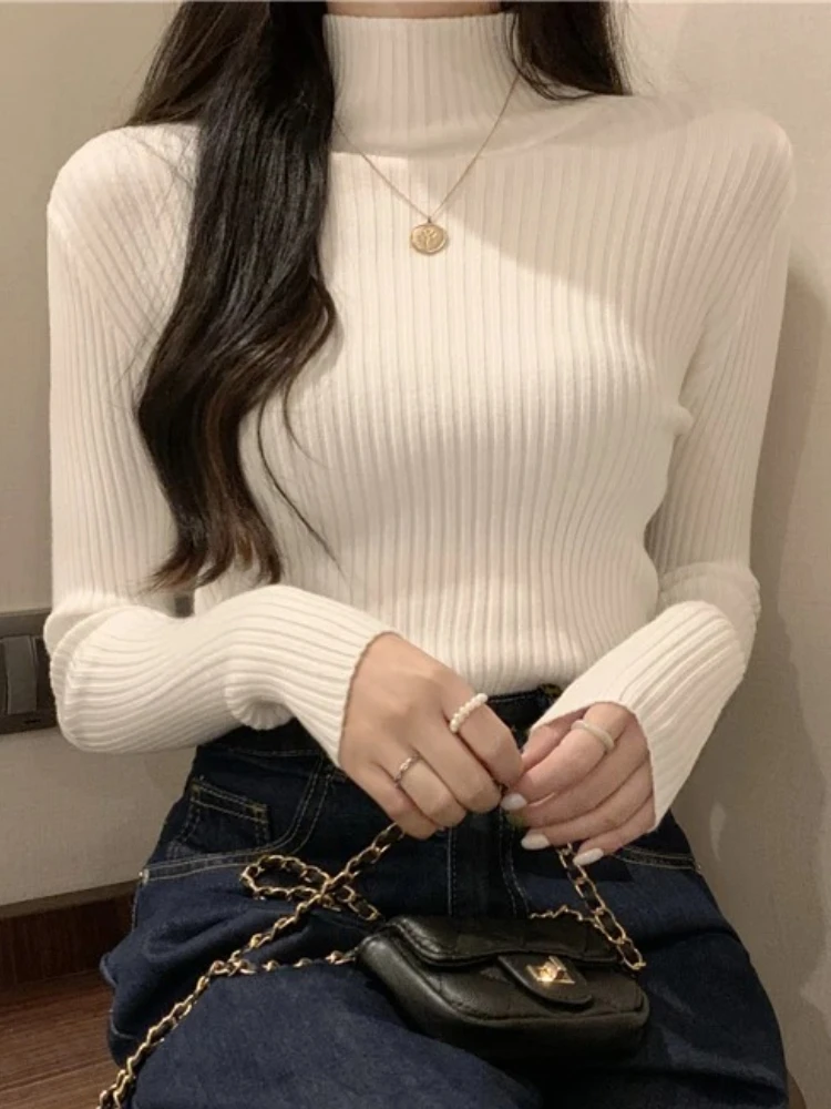 

2025 Women Autumn Winter Knitted Sweater Korean Thick Turtleneck Slim Long Sleeve Pullover Female Solid Color Versatile Jumper