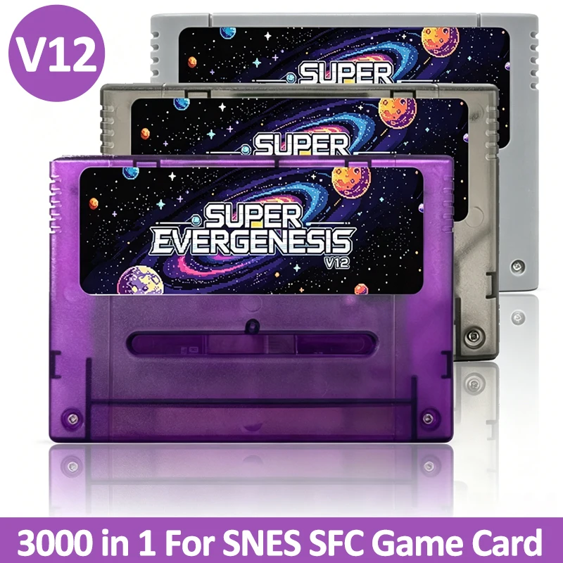 Super EVERGENESIS V12 3000 en 1 Cartouche de jeu SFC pour console SNES SFC 16 bits avec carte TF 8 Go Accessoire de jeu rétro multi-cartouches