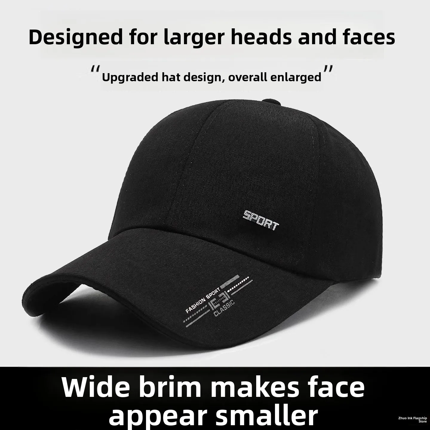 

Unisex Large Head Circumference Baseball Cap Spring Autumn Fishing Hat Sun Protection Deepened Duckbill Cap Black Casual Cap