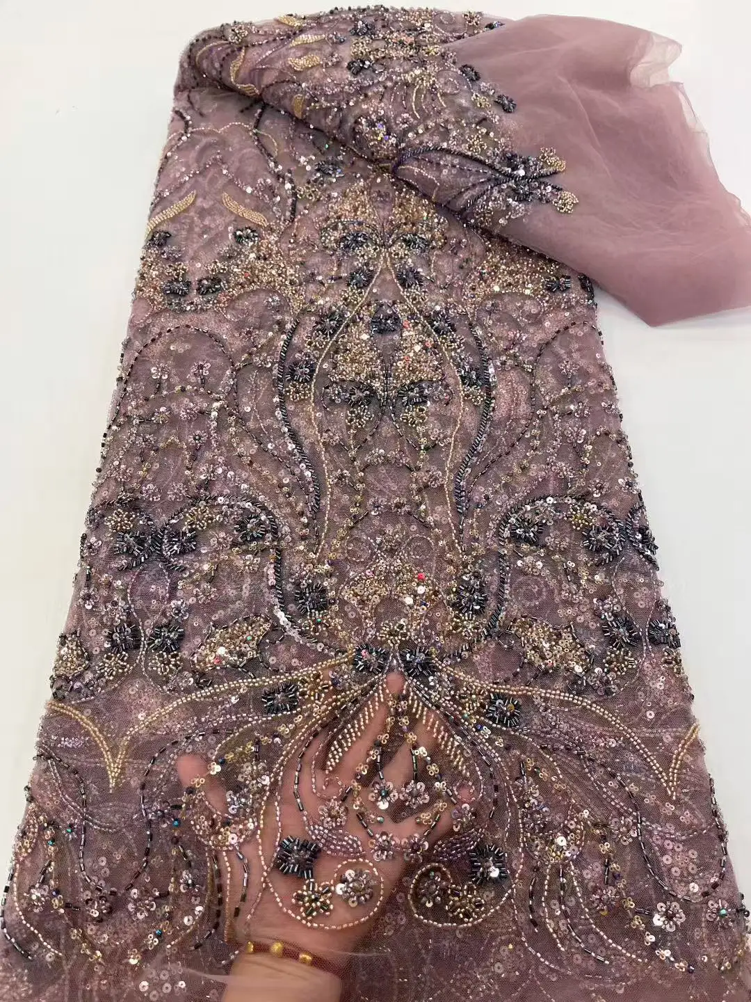 Высококачественные роскошные бусины, французская вышивка, кружевная ткань для жениха, африканская нигерийская ткань с блестками, материал для свадебного платья