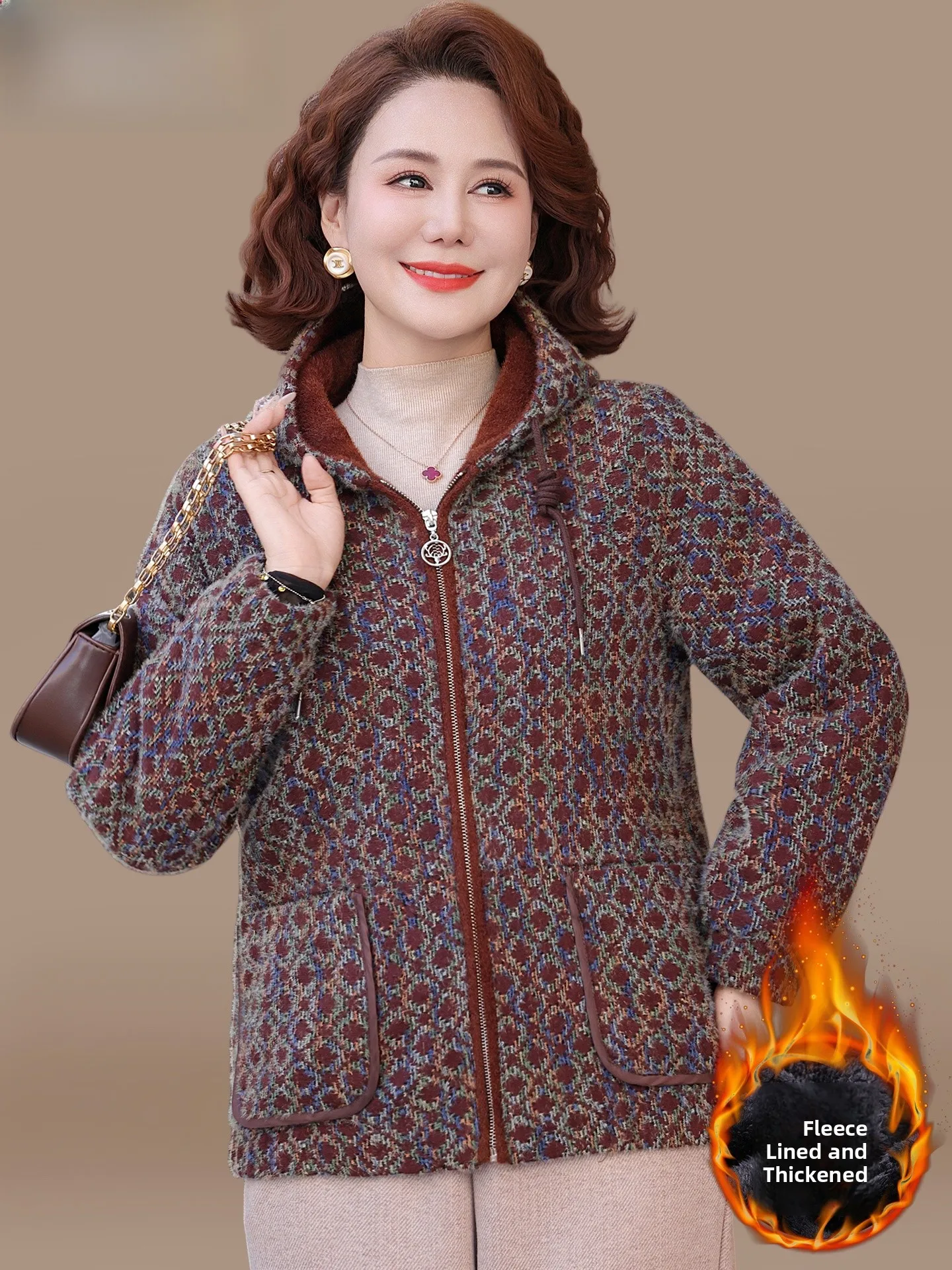

Thiened Fce Women's Cotton Jaet Coat Warm Sli Winter Outerwear for Middle-Aged And ly 50 Years Old And above