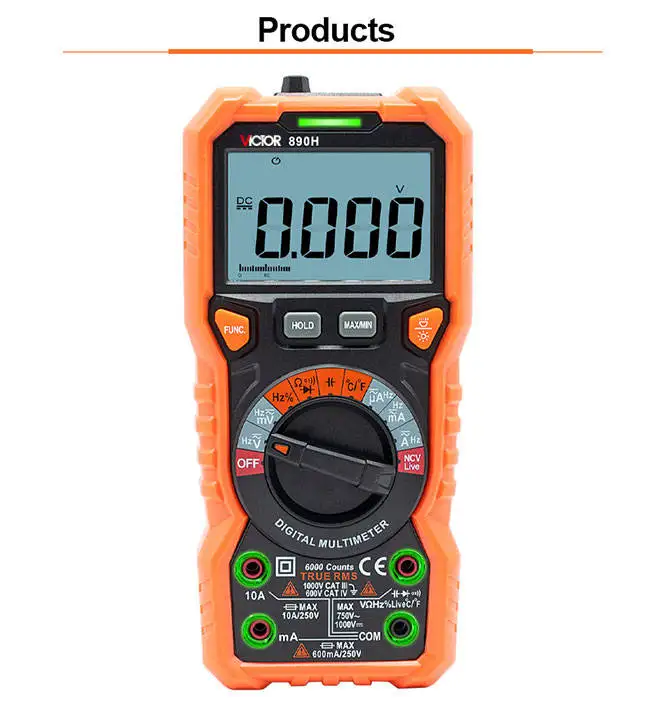 

VICTOR 890H Multimeter High Precision 6000 Counts Auto Range Tester True RMS Intelligent Anti-burning NCV Universal Multimeter