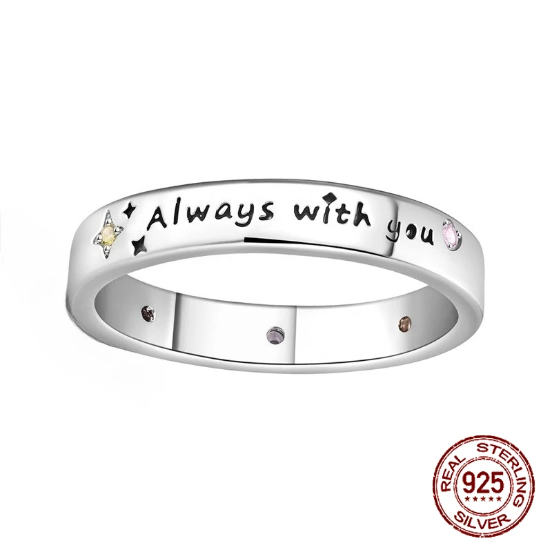 

Original 925 Sterling Silver Always with You Rings Sparking Zirconium Simple Plain Rings Unique Anniversary Jewelry Gifts