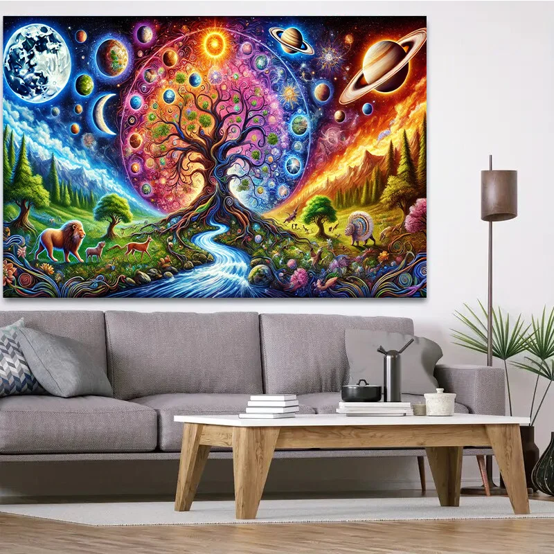 Tree of Life Celestial Tapestry,Wall Hanging, Backdrop for Party, Photo Booth & Outdoor Celebrations, Low-Temperature Ironing