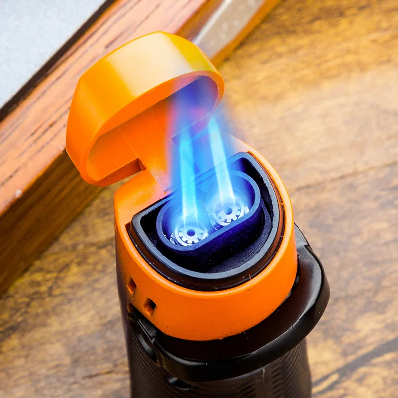 

LUBINSKI Windproof Double Straight Blue Flame Cigar Lighter Portable Personalized Creative Butane Gas Lighter Men's Fashion Gift