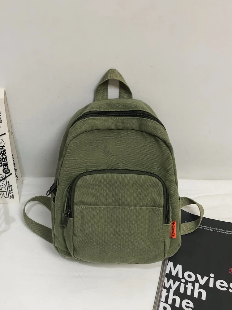 Casual Canvas Small Backpack Women's 2025 New Trend Harajuku Double Shoulder Bag Korean Version College Students Versatile Tr...