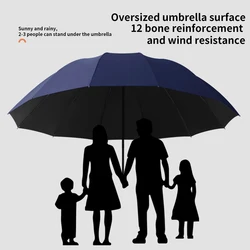 Super Large Foldable Umbrella Black Sun Protection Reinforced 12 Bones Sturdy for Three Men And Women  Manually open