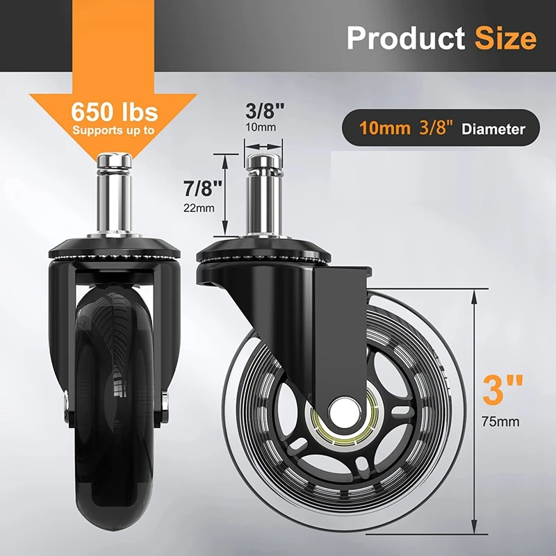 Imagem -03 - Cadeira de Escritório Rodízios de Borracha Rodas de Substituição 10 mm Stem Compatível para Cadeiras de Marca Conjunto de 5