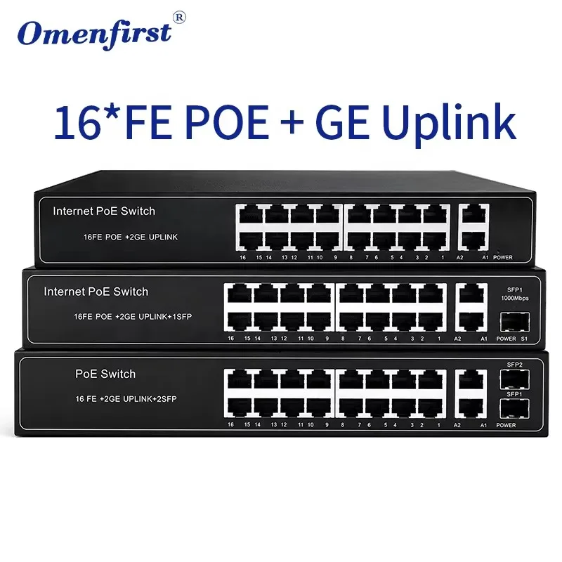 Factory 16 Port 10/100M PoE Switch With 2 Gigabit Uplink 1 SFP 240W Unmanaged Power Over Ethernet Hub for IP Camera Security