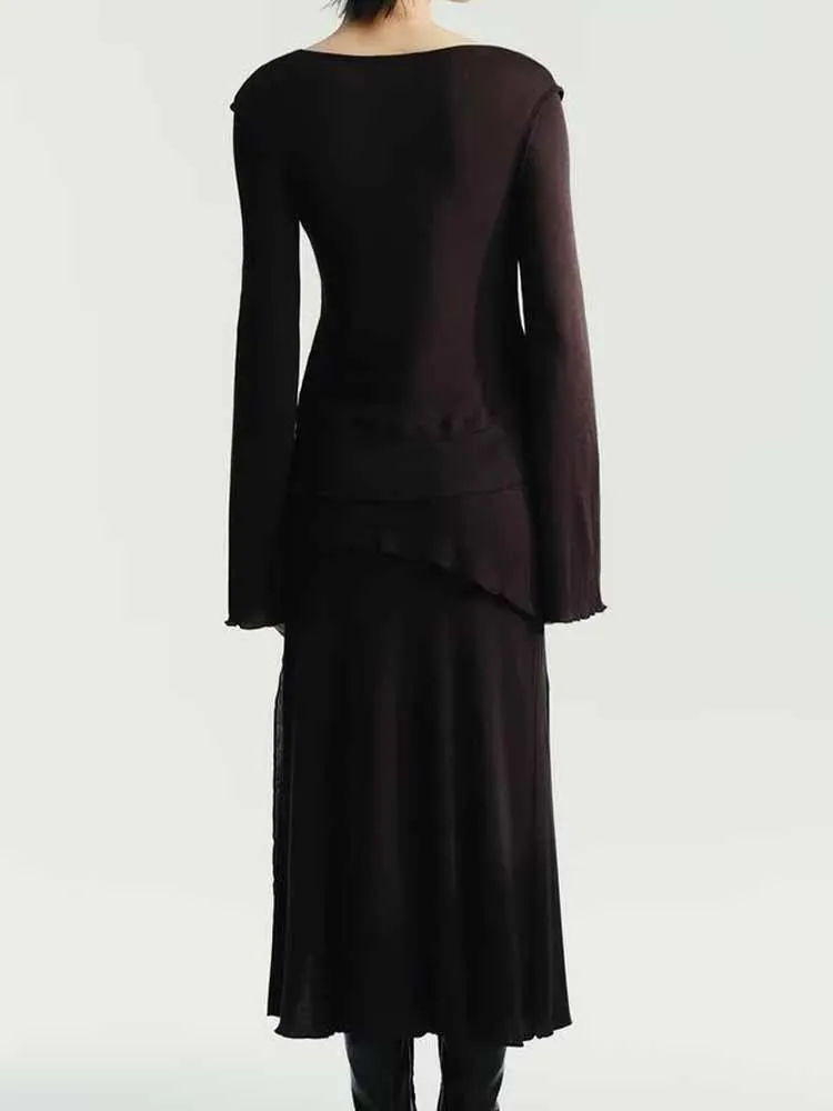 กระโปรงทรงเอ midi ผ่าข้าง เอวสูง สไตล์ยุโรปและอเมริกา รุ่นใหม่ล่าสุดสำหรับฤดูใบไม้ร่วง ดีไซน์ทันสมัย เรียบง่าย ใส่ได้หลากหลาย ผ้าเนื้อนุ่ม